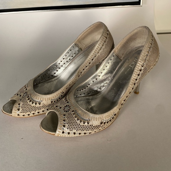 Women elegant hand made leather silver shoes SIZE 38 - Picture 7 of 13